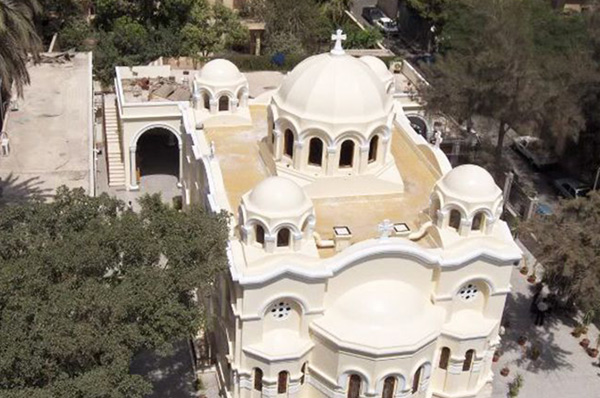 Aerial view of St. Mary’s Church, Zeitoun, in colour