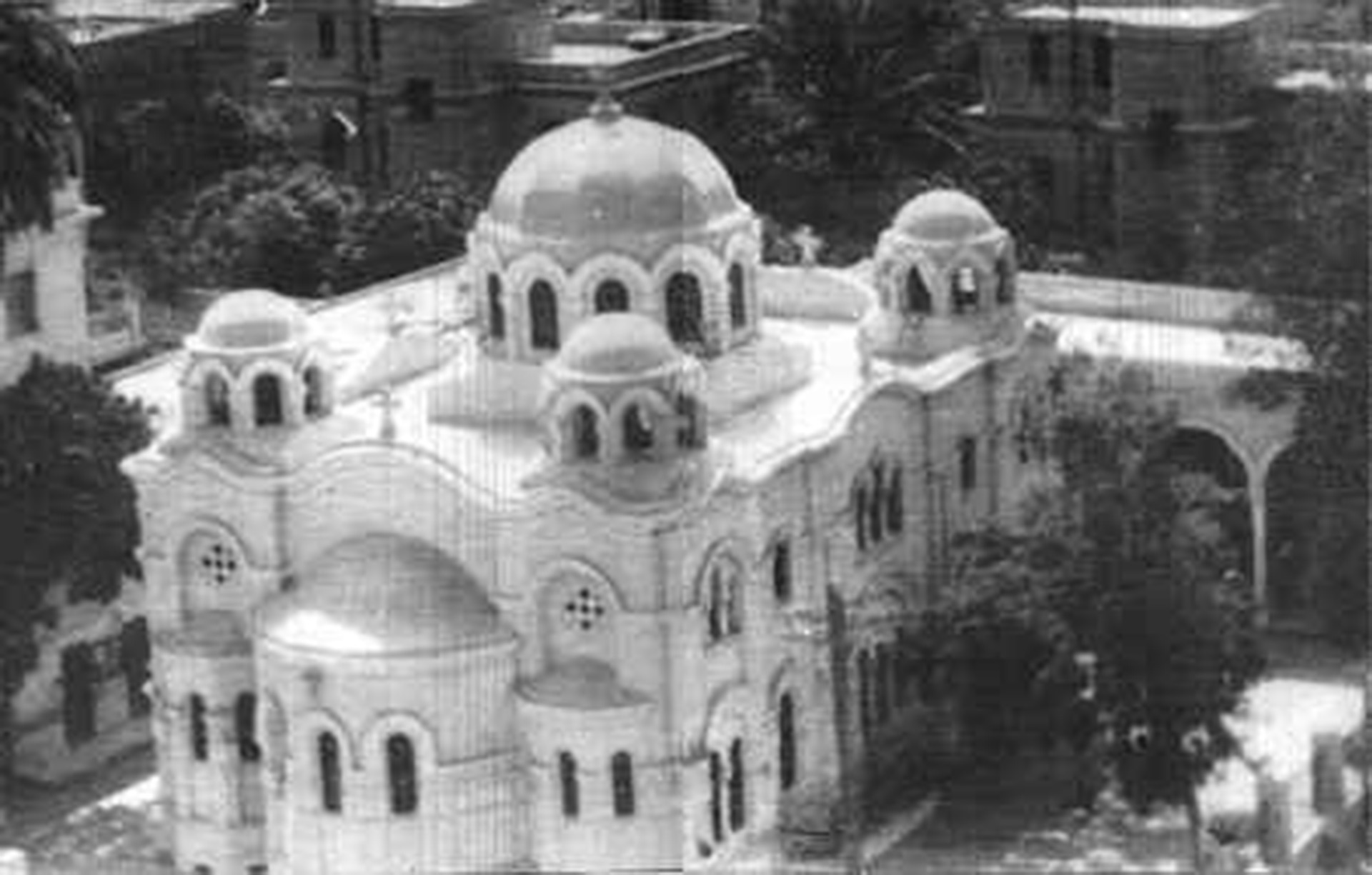 Aerial photograph of St. Mary’s Church, Zeitoun, in the 1960s